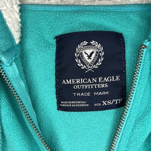 American Eagle Zipper Hoodie Jacket Teal Blue Extra Small - Picture 4 of 8